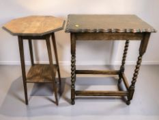 An Edwardian oak barley twist table and a further occasional table.