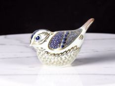 A Royal Crown Derby Goldcrest paperweight, with gold stopper and original box.