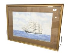 A C Rutter : Cutty Sark at full swell, watercolour, 56 cm x 36 cm.