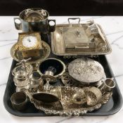 A group of EPNS wares, Swiza mantel timepiece, etc.