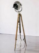 A chrome adjustable theatre light stamped 'Strand Electric, Made in England',