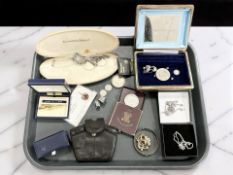 A silver and diamond-set heart pendant on chain, a further silver and amethyst necklace,