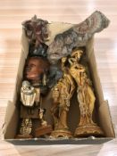 A group of oriental resin figures, Egyptian-style busts, etc.