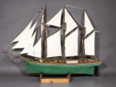 A large remote control scale model of the three masted ship Lady Louisa, length 125 cm,
