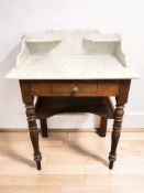 A late Victorian pine and marble topped wash stand, width 71 cm.