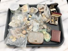 A collection of British pre-decimal coins, dress studs and cuff links,