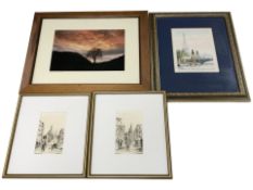 Three prints of Paris, a further photographic print of the Sycamore Gap.