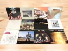 Vinyl LP records including Pink Floyd, Led Zeppelin, Rainbow, Queen, and other artists.