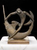After Edwin Scharff (German, (1887 - 1955) A bronze sculpture of a man astride a swordfish,