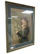 After Edith Scannell : Portrait of a child with flowers, colour print, 50 cm x 34 cm.