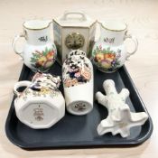 Ceramics including a Belleek stump spill vase, two pieces of Masons Mandarin china,