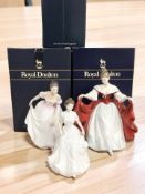 Three Royal Doulton ladies : 'Sara' HN2265, 'Harmony' HN4096 and 'Danielle' HN3001, all with boxes.
