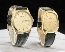 A gent's gold-plated Rotary quartz calendar wristwatch, case 34mm, and another by Zenith.