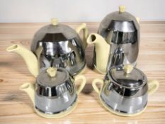 A four piece Beverley ceramic tea service with chrome plated covers