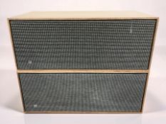 A pair of Bang & Olufsen Beovox 1000 teak cased speakers, height 47 cm.