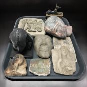 A group of Egyptian artifacts including busts, composition plaques, etc.