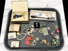 A collection of costume jewellery, plated chains, marcasite items,