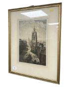 A 19th century hand coloured print depicting St Nicholas's cathedral, signed in pencil,