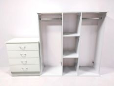 A contemporary white MDF open shelving unit,