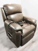 A brown leather electric reclining armchair, width 100 cm.