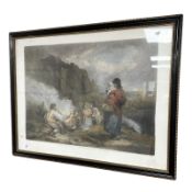 After George Morland : The Fern Gatherers, hand coloured mezzotint by J R Smith, 70 cm x 54 cm.