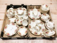 A large quantity of Royal Albert Old Country Roses tea and dinner wares (two boxes)