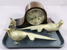 Two brass models of pheasants,