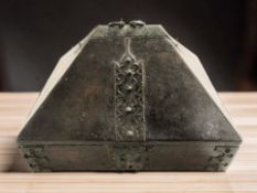 A wooden and metal mounted table casket, width 37 cm.