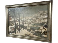 After Pieter Breughel the Elder : The Hunters in the Snow, colour print, 75 cm x 53 cm.
