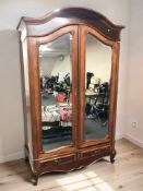 A 20th century walnut mirror door armoire, 150 cm x 60 cm x 245 cm.