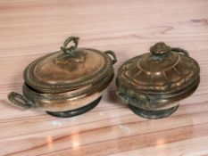 Two 19th century copper plated lidded tureens, width 28 cm.