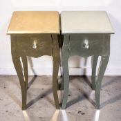 A pair of gold and silvered bedside tables, width 35 cm.