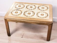 A teak G-Plan rectangular coffee table with tiled top, length 71 cm.