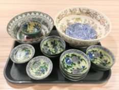 A 20th century famille rose fruit bowl, a further fruit bowl, Chinese rice bowls and other ceramics.