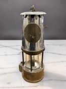 An Eccles Protector steel and brass miner's safety lamp