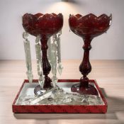 A pair of ruby glass lustres (a/f)