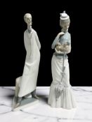 A Lladro figure of a doctor, height 35 cm, and a further figure of a lady holding a Pekingese dog.