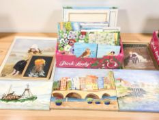 A large quantity of mainly unframed contemporary oils on canvas including animal studies,