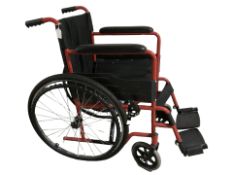 A folding wheelchair.