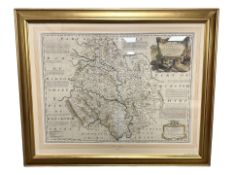Emanuel Bowen : Herefordshire, 18th century engraved map with hand-colouring, 72 cm x 53 cm.