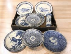 A pair of Doulton Burslem Norfolk blue and white dishes,