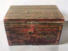 An Indian painted wooden storage box, width 60 cm.