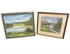 June Colvin : Sandwick, Ullswater, colour chalks, signed, 29 cm x 37 cm,