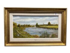 W N Bewick (Ginty) : Island Pool, Chesters, North Tyne, oil on board, signed,