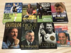 A group of signed autobiographies including Ian Botham, Jonny Wilkinson, Dickie Bird,