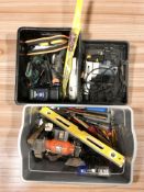 A quantity of hand and power tools, bench grinder, Tooltec drill, etc.