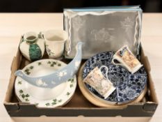 A Maling gondola dish on blue ground, lustre jug, Colclough dinner plates and other ceramics.