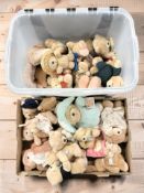 A collection of modern teddy bears.