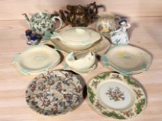 A group of Shorter & Sons fish table wares, Maling lustre plate, tea pots and other ceramics.