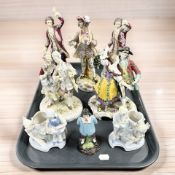 A group of 19th / 20th century porcelain figures including a pair of Sitzendorf figures of